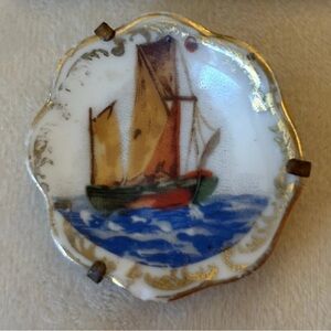 Antique vintage LIMOGES France Porcelain Plate Brooch Pin